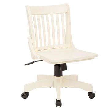 OSP Home Deluxe Armless Wood Bankers Chair with Wood Seat in Antique White Finish, , large
