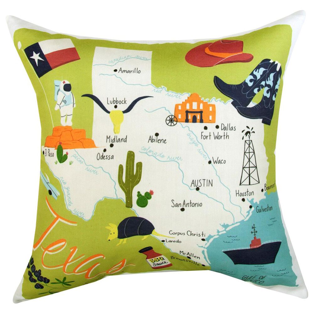 Manual Woodworkers & Weavers Americana 18" x 18" Texas Climaweave Throw Pillow in Green and Multicolor, , large