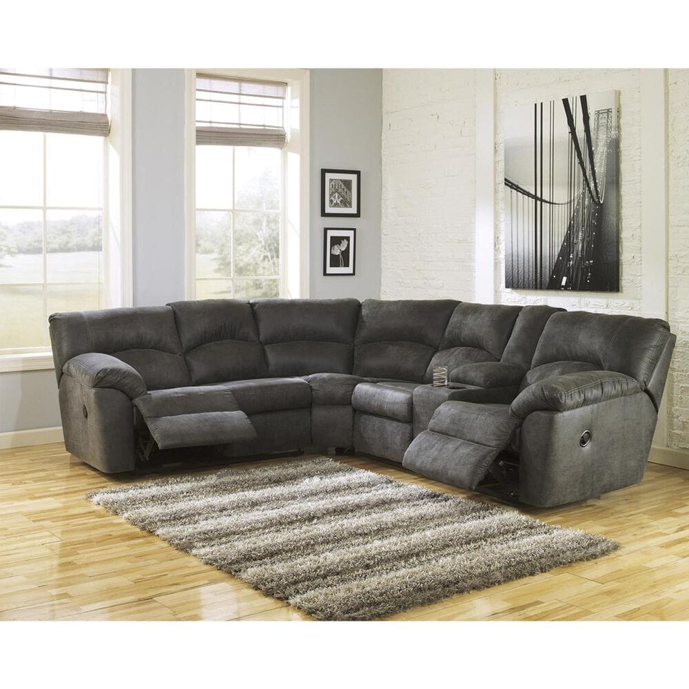 Signature Design by Ashley Tambo 2-Piece Manual Reclining Curved Sectional in Gray, , large