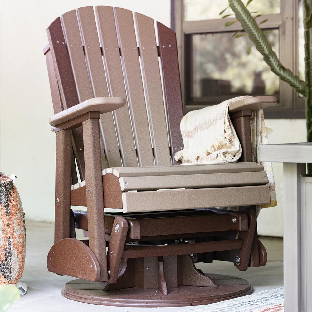 Amish Orchard 2&#39; Adirondack Outdoor Swivel Glider Chair in Weatherwood and Chestnut, , large