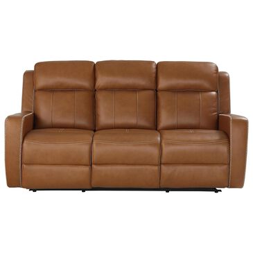Bassett Norwood Leather Power Reclining Sofa in Tan, , large