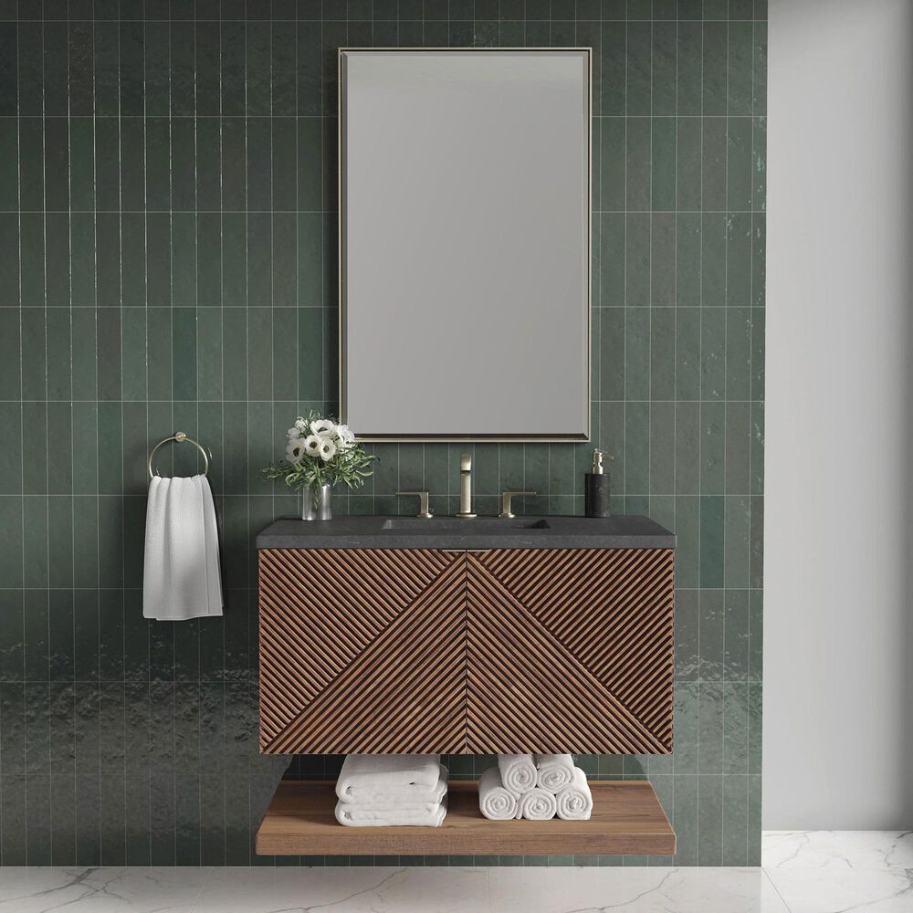 James Martin Marcello 36&quot; Single Bathroom Vanity in Chestnut with 3 cm Charcoal Soapstone Quartz Top and Rectangular Sink, , large