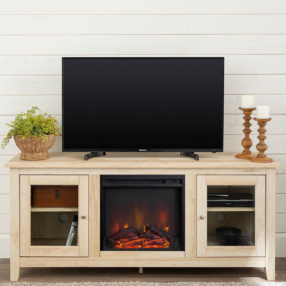 Walker Edison 58&quot; Electric Fireplace TV Stand in White Oak, , large