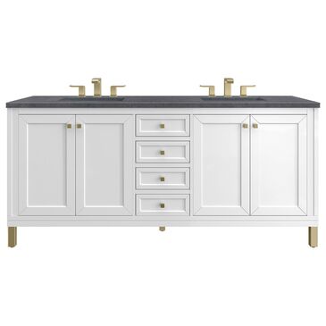 James Martin Chicago 72" Double Bathroom Vanity in Glossy White with 3 cm Charcoal Soapstone Quartz Top and Rectangular Sinks, , large