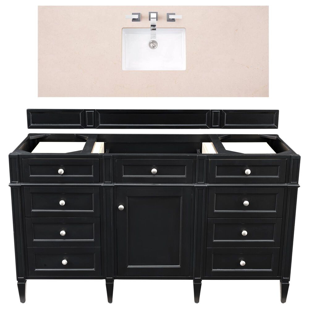 James Martin Brittany 60" Single Bathroom Vanity in Black Onyx with 3 cm Eternal Marfil Quartz Top and Rectangle Sink, , large