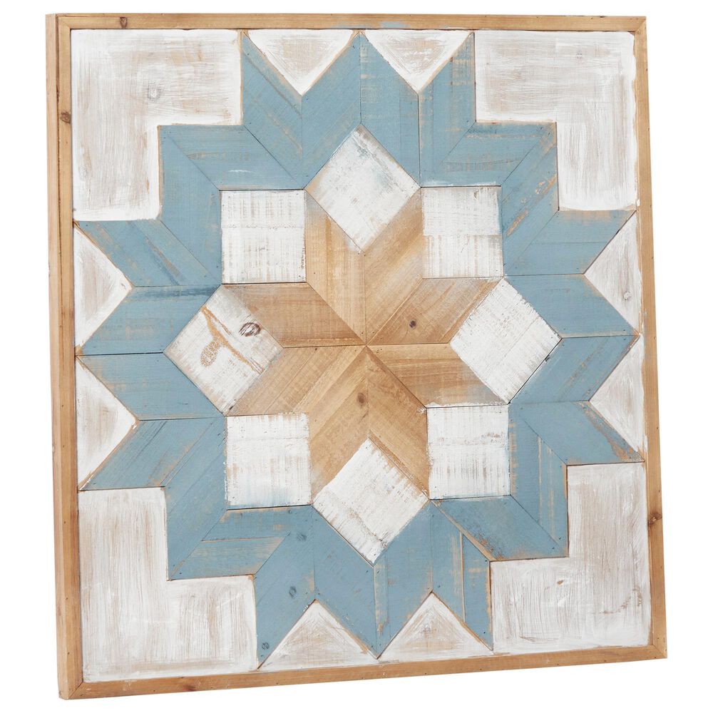 Maple and Jade 31&quot; x 31&quot; Farmhouse Wood Wall Decor in Brown, Blue, White and Cyan, , large