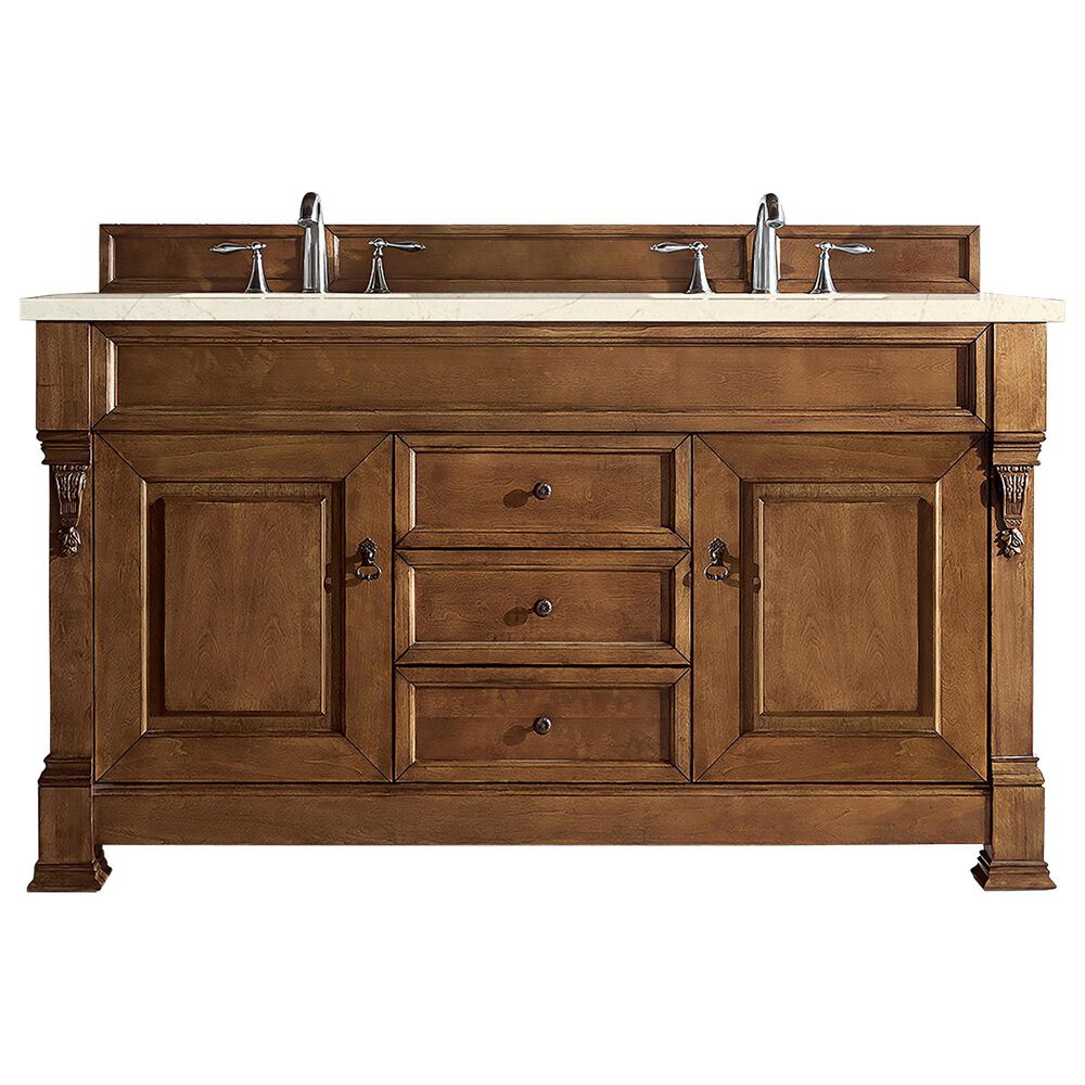 James Martin Brookfield 60" Double Bathroom Vanity in Country Oak with 3 cm Eternal Marfil Quartz Top and Rectangle Sink, , large