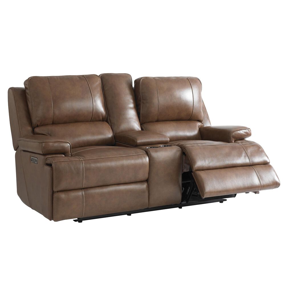 Bassett Parker Power Console Loveseat with Headrest and Lumbar in Umber, , large