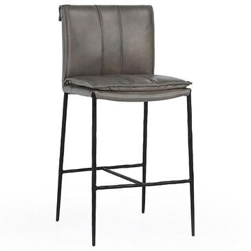 Classic Home Mayer Counter Stool with Pewter Gray Leather in Black, , large