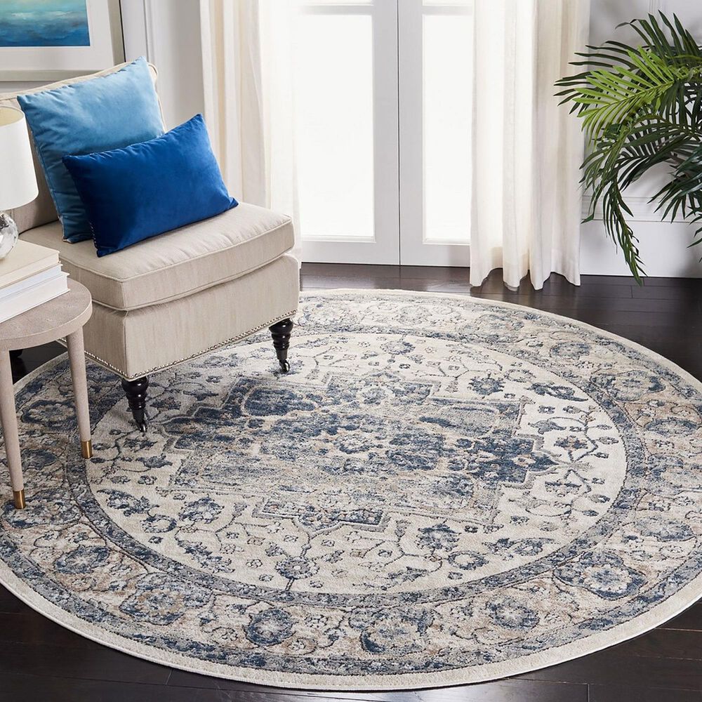 Safavieh Oregon 6&#39;7&quot; Round Ivory and Blue Area Rug, , large