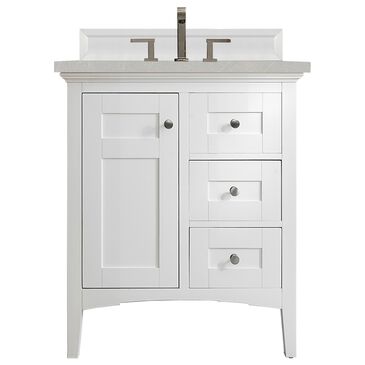 James Martin Palisades 30" Single Bathroom Vanity in Bright White with 3 cm Eternal Serena Quartz Top and Rectangular Sink, , large