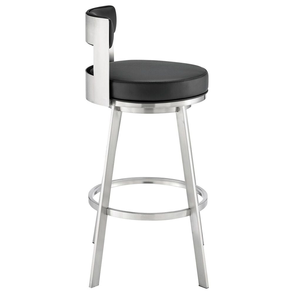 Blue River Flynn 26&quot; Swivel Counter Stool with Black Cushion in Brushed Stainless Steel, , large