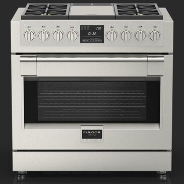 Fulgor Milano Sofia 5.7 Cu. Ft. 36" Professional Dual Fuel Range with  Trilaminate Griddle in Stainless Steel, , large