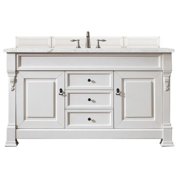 James Martin Brookfield 60" Single Bathroom Vanity in Bright White with 3 cm Eternal Jasmine Pearl Quartz Top and Rectangle Sink, , large