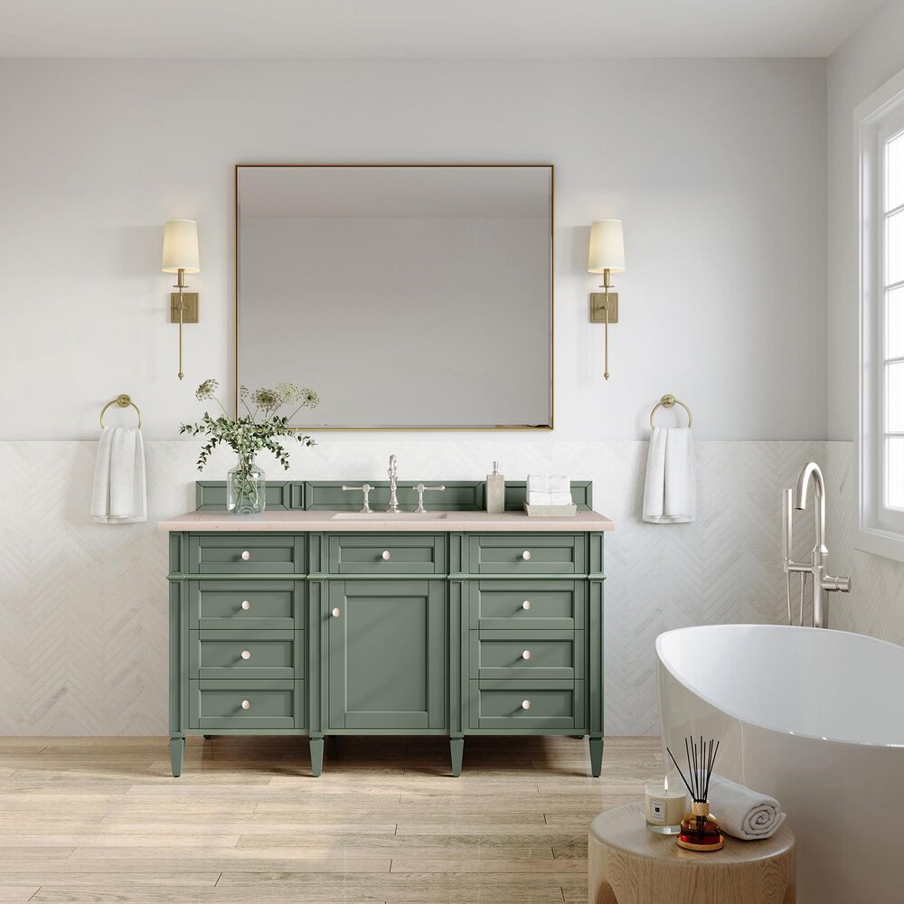 James Martin Brittany 60&quot; Single Bathroom Vanity in Smokey Celadon with 3 cm Eternal Marfil Quartz Top and Rectangular Sink, , large