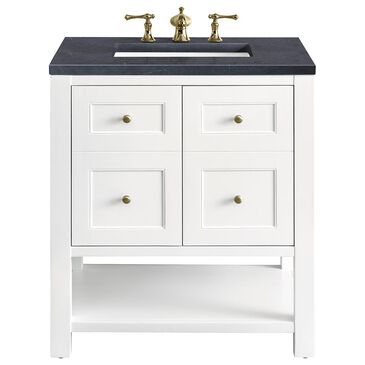 James Martin Breckenridge 30" Single Bathroom Vanity in Bright White with 3 cm Charcoal Soapstone Quartz Top and Rectangular Sink, , large