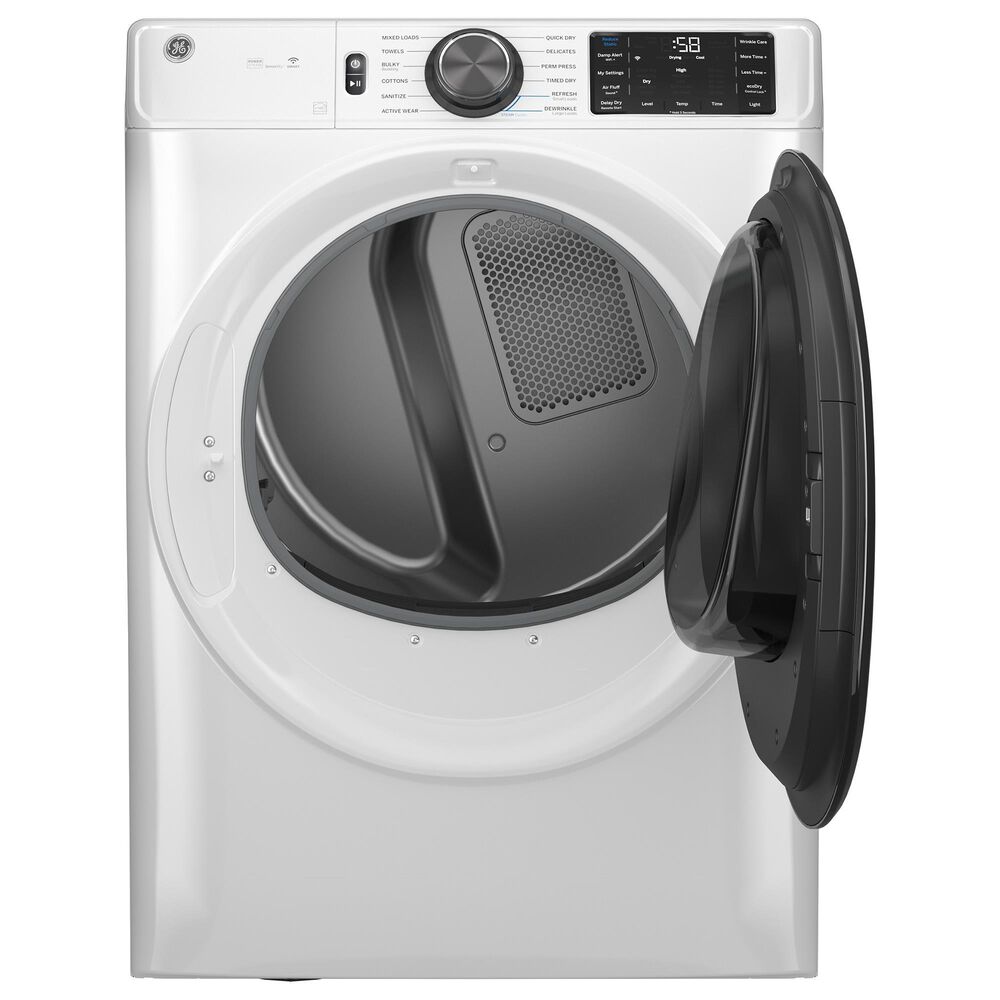 G.E. 5 Cu. Ft. Front Load Washer and 7.8 Cu. Ft. Electric Dryer Laundry Pair with 16&quot; Pedestal in White, , large
