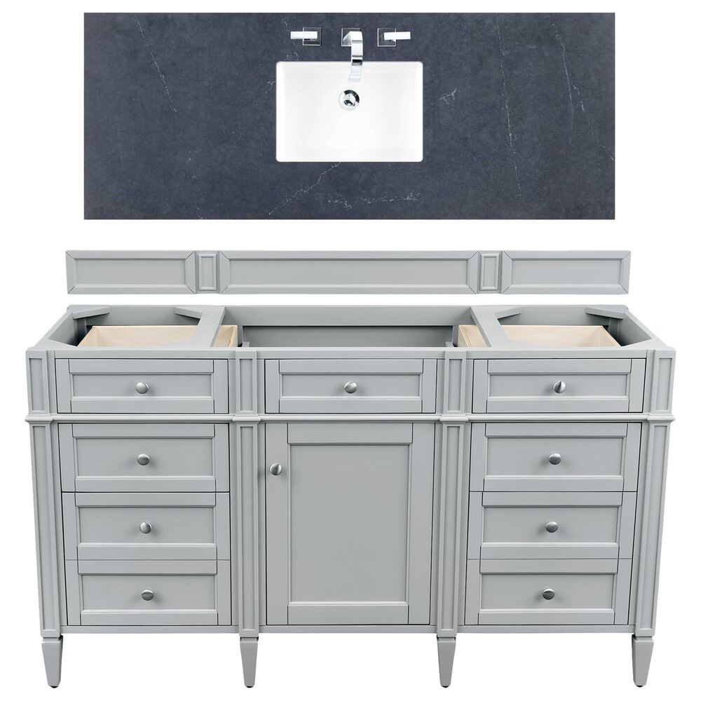 James Martin Brittany 60" Single Bathroom Vanity in Urban Gray with 3 cm Charcoal Soapstone Quartz Top and Rectangle Sink, , large