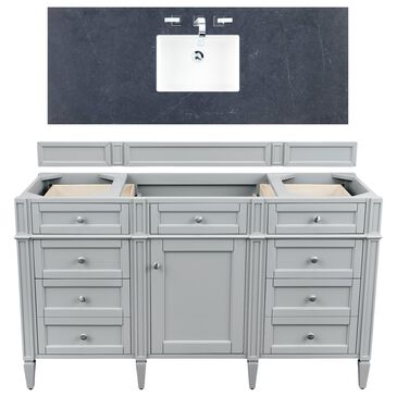 James Martin Brittany 60" Single Bathroom Vanity in Urban Gray with 3 cm Charcoal Soapstone Quartz Top and Rectangle Sink, , large