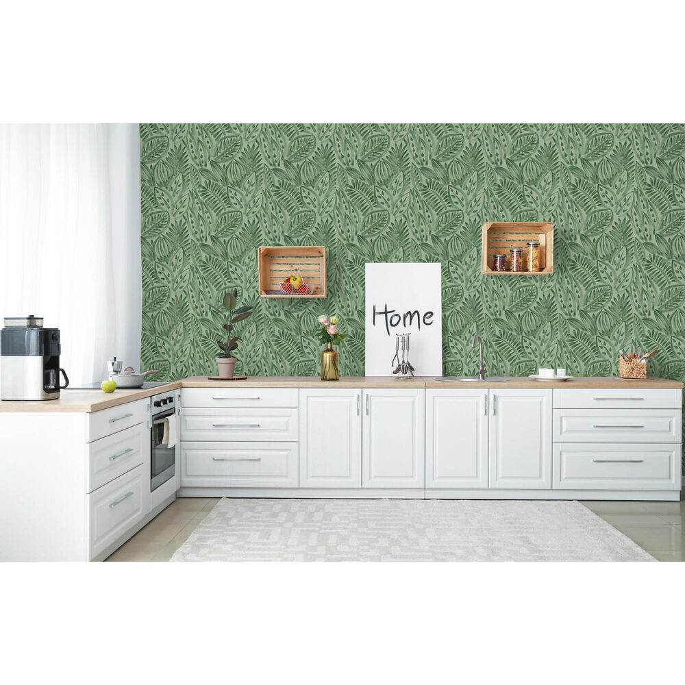 Tempaper Canvas Palm 198&quot; x 20.5&quot; Peel and Stick Wallpaper in Green Grove, , large