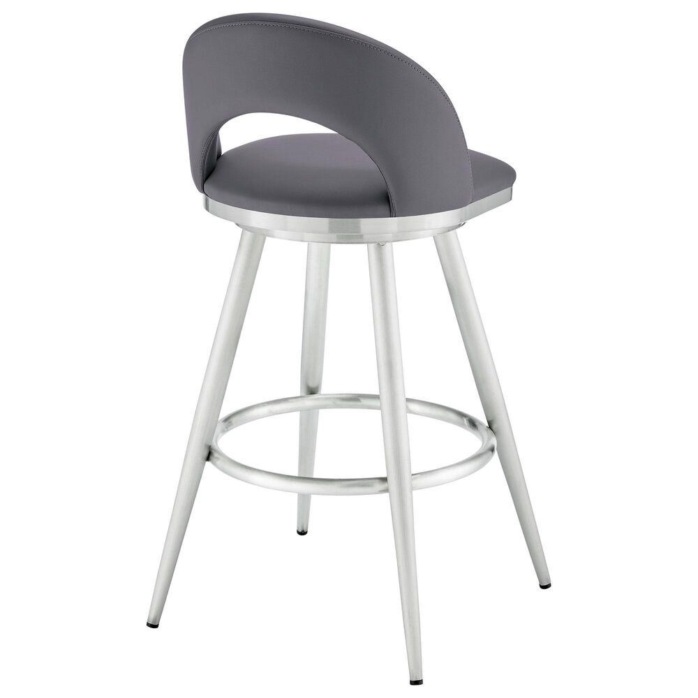 Blue River Charlotte Swivel Barstool with Gray Cushion in Brushed Stainless Steel, , large