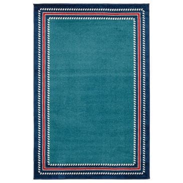 Central Oriental Terrace Tropic Nautical Border Rope 6"7" x 9"6" Turquoise and Sapphire Area Rug, , large