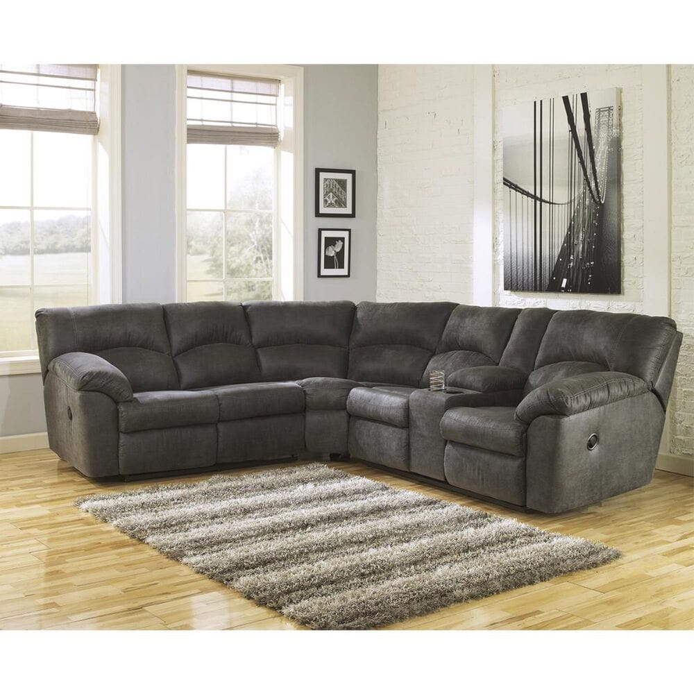 Signature Design by Ashley Tambo 2-Piece Manual Reclining Curved Sectional in Gray, , large