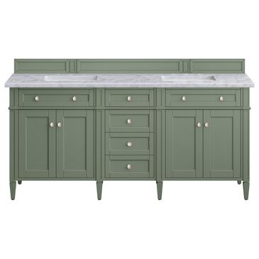 James Martin Brittany 72" Double Bathroom Vanity in Smokey Celadon with 3 cm Carrara White Marble Top and Rectangular Sinks, , large