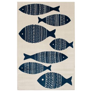 Central Oriental Terrace Tropic Friendly Fish 5" x 7"3" Snow and Sapphire Area Rug, , large