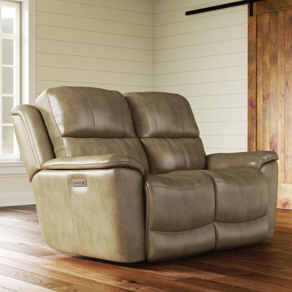 Flexsteel Cade Leather Power Reclining Loveseat with Headrest in Sand, , large