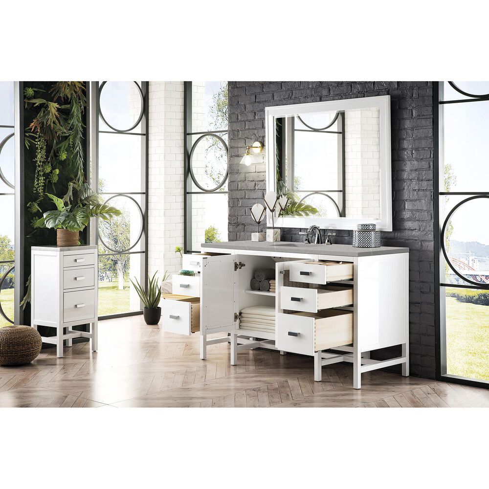 James Martin Addison 60&quot; Single Bathroom Vanity in Glossy White with 3 cm Eternal Serena Quartz Top and Rectangular Sink, , large