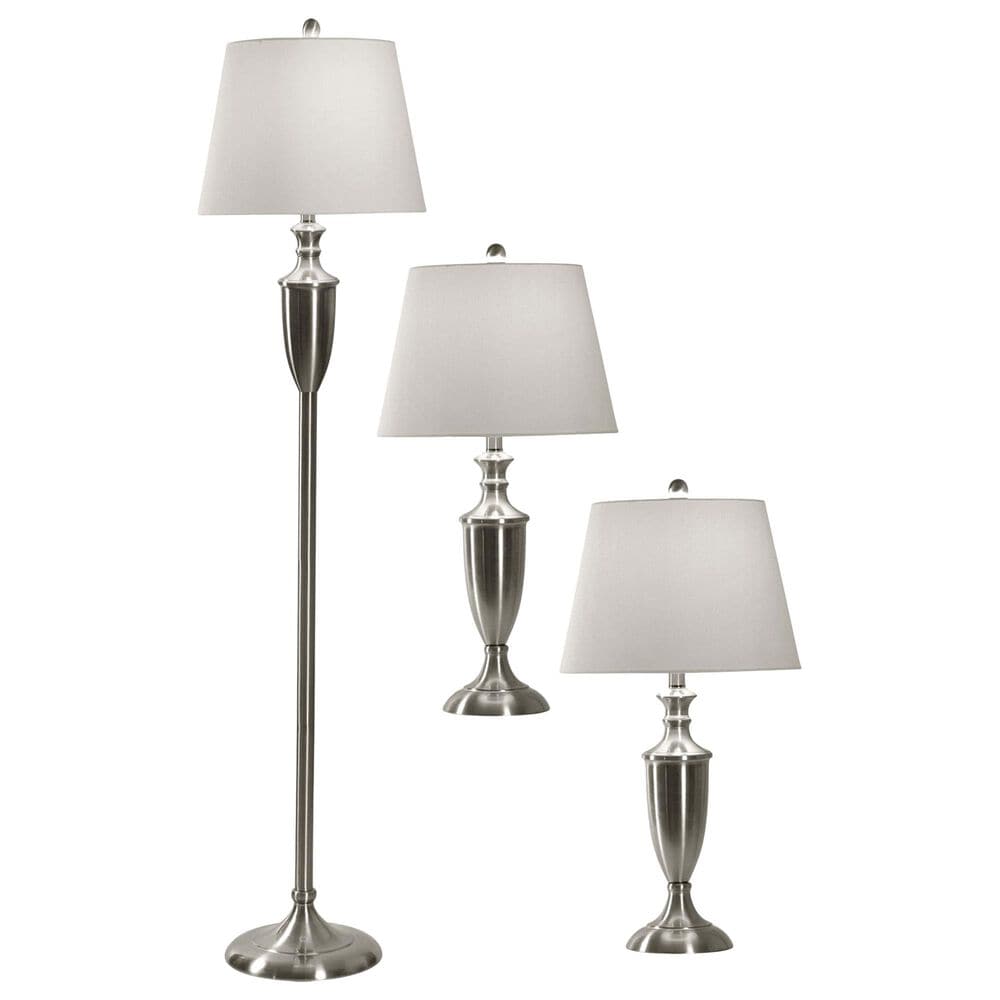 Flair Industries Floor and Table Lamp Set in Brushed Steel (Set of 3), , large