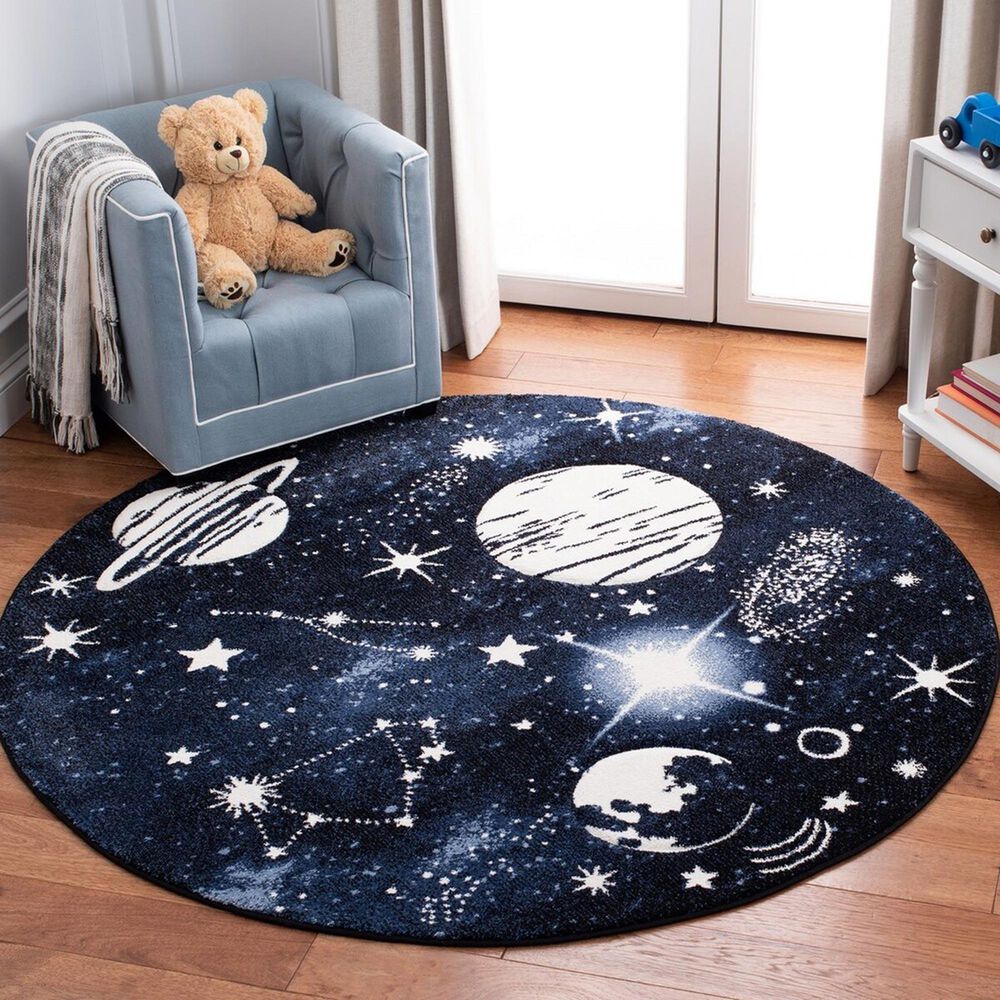 Safavieh Carousel 5&#39;3&quot; Round Dark Blue and Light Blue Kids Rug, , large