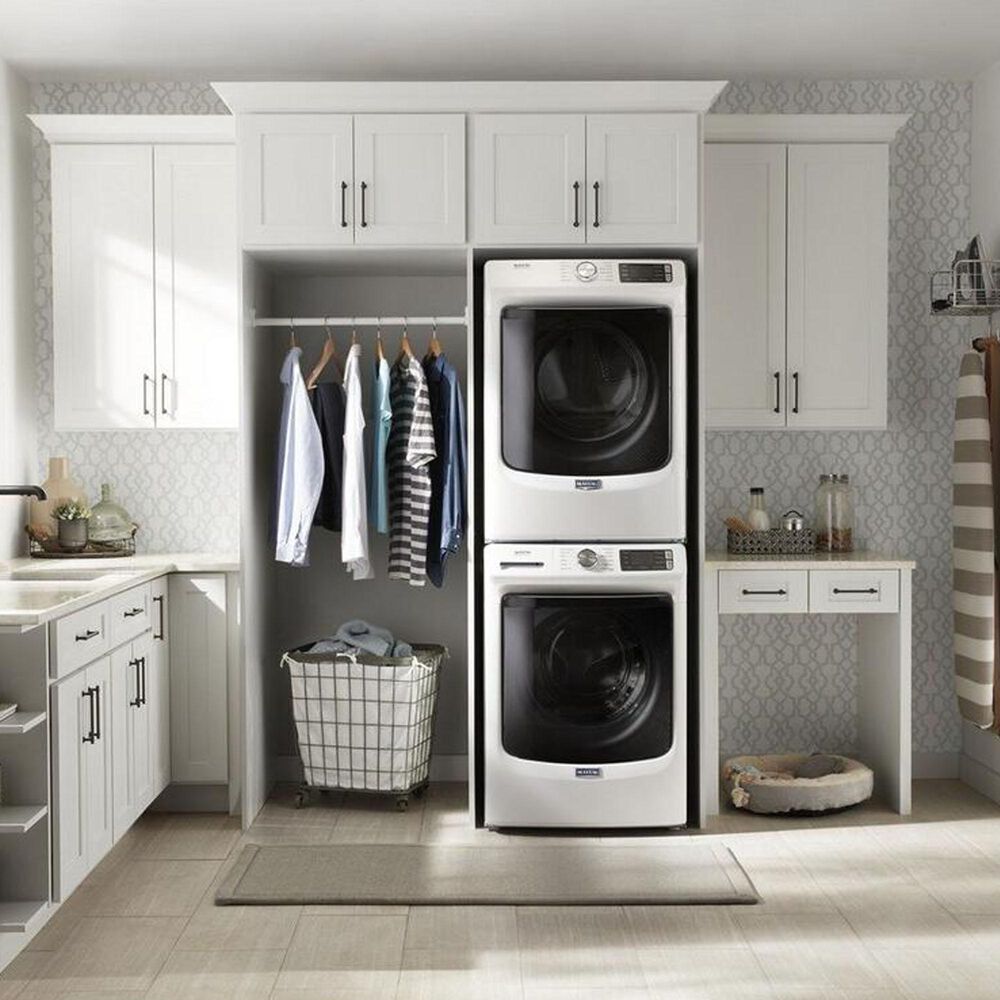 Maytag 4.8 Cu. Ft. Front Load Washer with Steam and a 7.3 Cu. Ft. Electric Dryer - White, , large