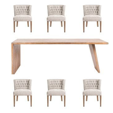 Nest Home Collections Hailey Dining Table in Antique Natural and  6 Charlie Dining Side Chairs in Grey Wash, , large