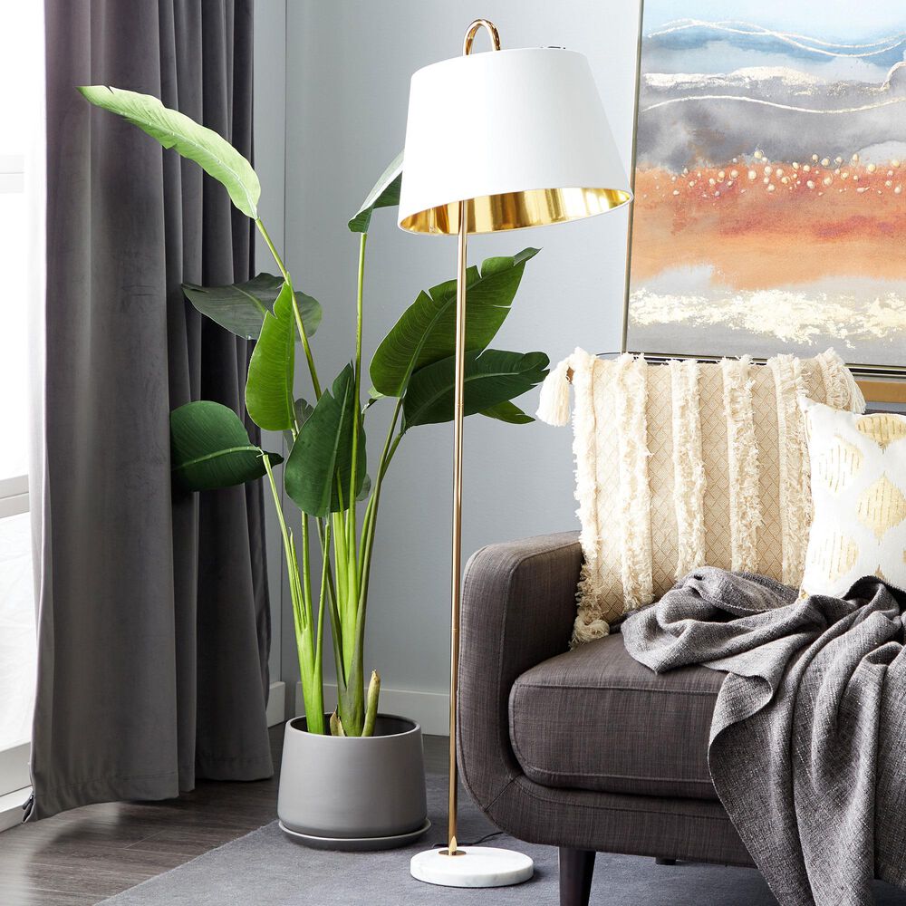 Maple and Jade Modern Floor Lamp in Gold and White, , large