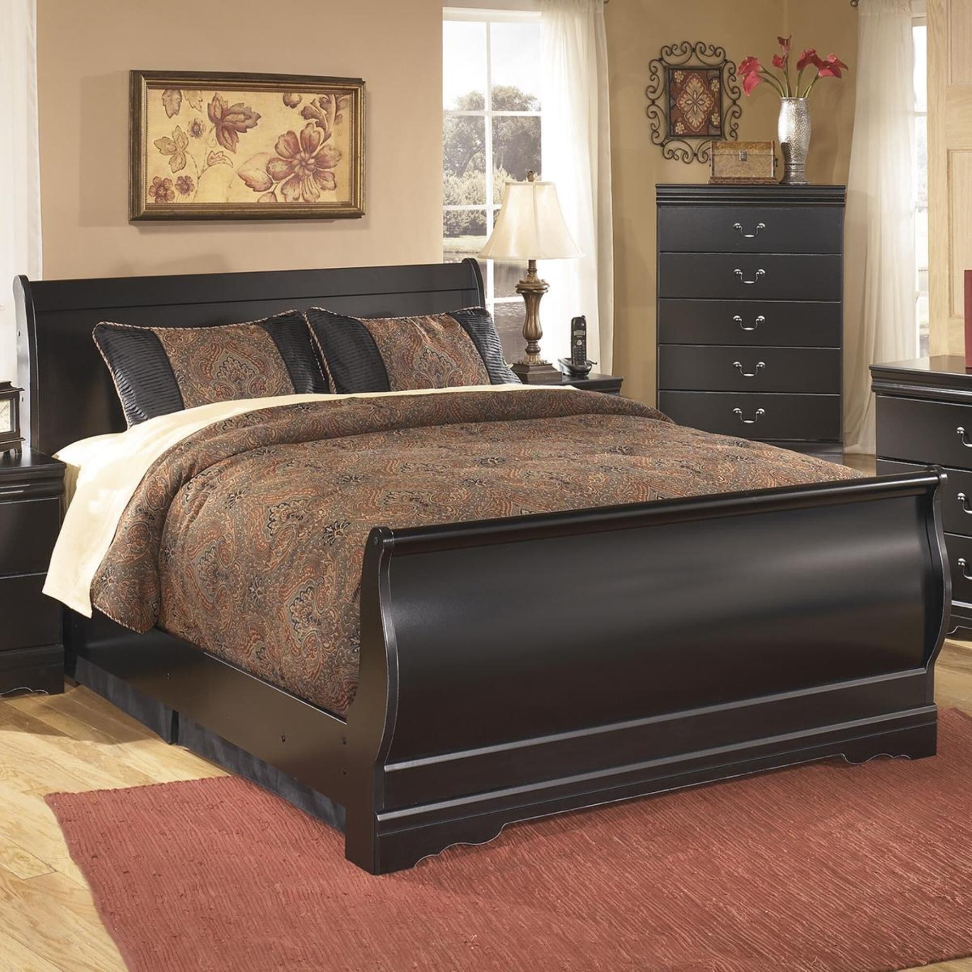 cheap black sleigh bed