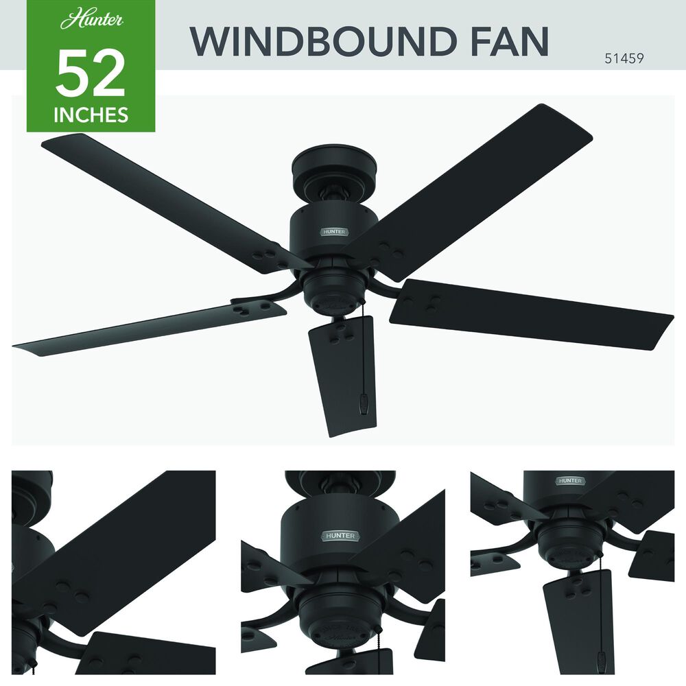 Hunter Windbound 52&quot; Outdoor Ceiling Fan in Matte Black, , large