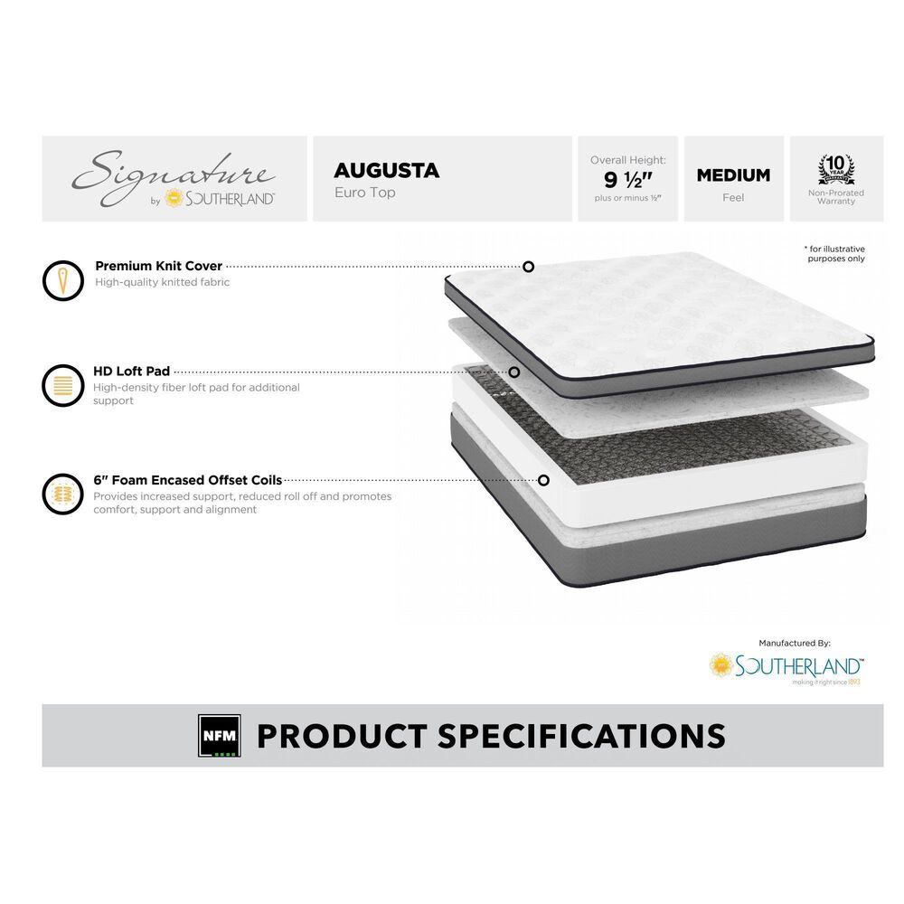 Southerland Signature Augusta Medium Euro Top Twin Mattress with Low Profile Box Spring, , large