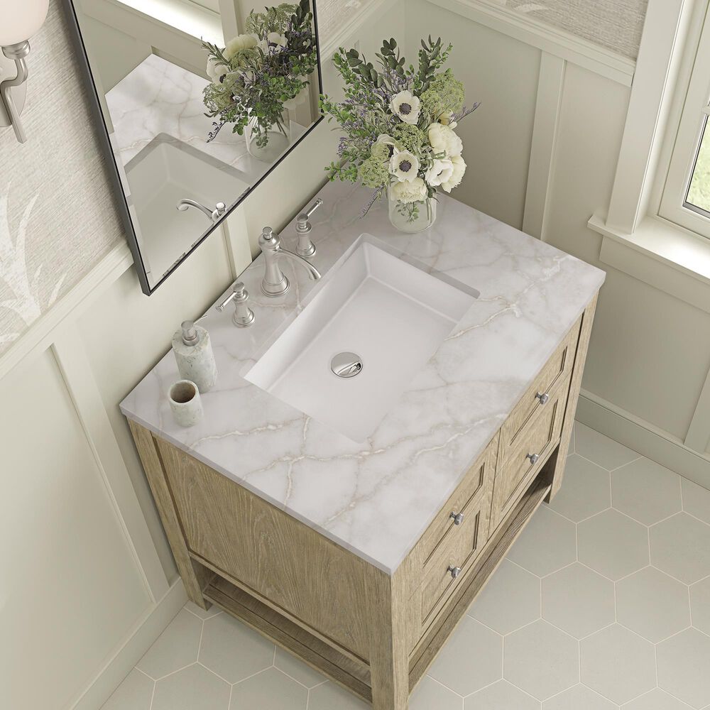 James Martin Breckenridge 30&quot; Single Vanity in Whitewashed Oak with 3 cm Victorian Silver Quartz Top, , large