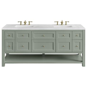 James Martin Breckenridge 72" Double Bathroom Vanity in Smokey Celadon with 3 cm Arctic Fall Solid Surface Top and Rectangular Sinks, , large