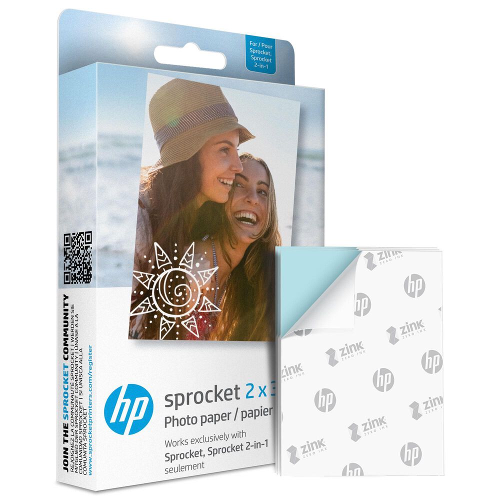 HP Sprocket 2&quot; x 3&quot; Premium Zink Sticky Back Photo Paper in White, , large