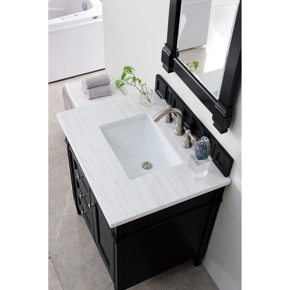 James Martin Brittany 30&quot; Single Bathroom Vanity in Black Onyx with 3 cm Arctic Fall Solid Surface Top and Rectangle Sink, , large