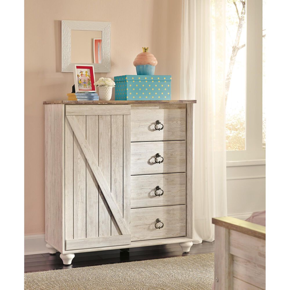 Signature Design by Ashley Willowton 4 Drawer Dressing Chest in Whitewash, , large