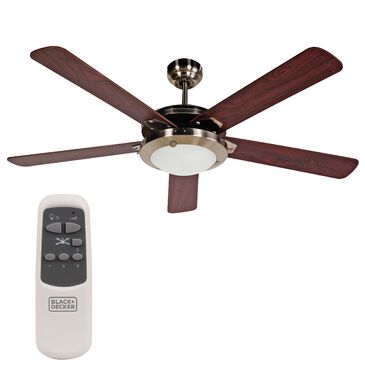 Black+Decker 52" 5-Blade Retractable Blades Ceiling Fan with Light and Remote Control in Brushed Nickle and Mahogany, , large