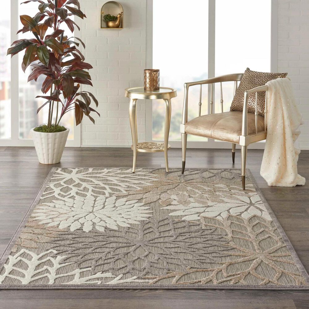 Nourison Aloha Floral 5&#39;3&quot; x 7&#39;5&quot; Natural Indoor/Outdoor Area Rug, , large