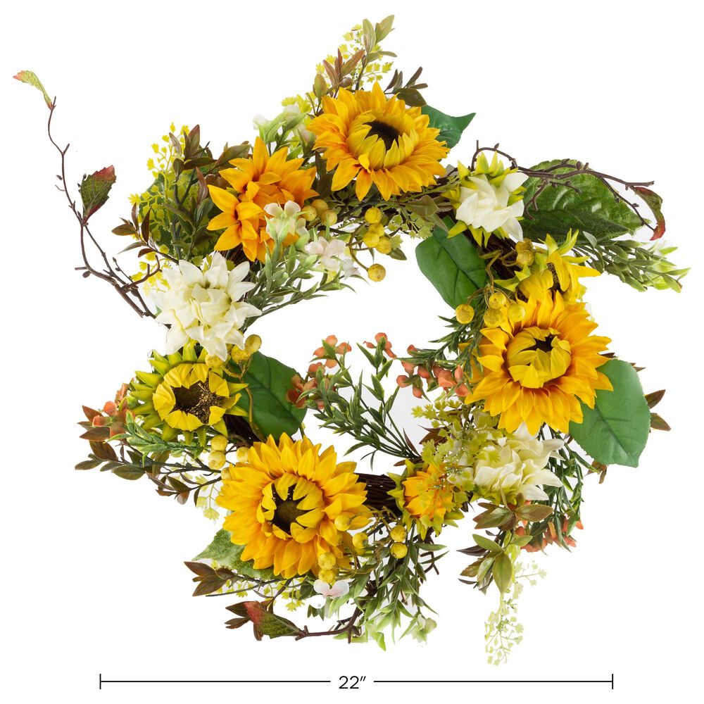 Timberlake 22&quot; Sunflower Wreath in Yellow, Green and White, , large
