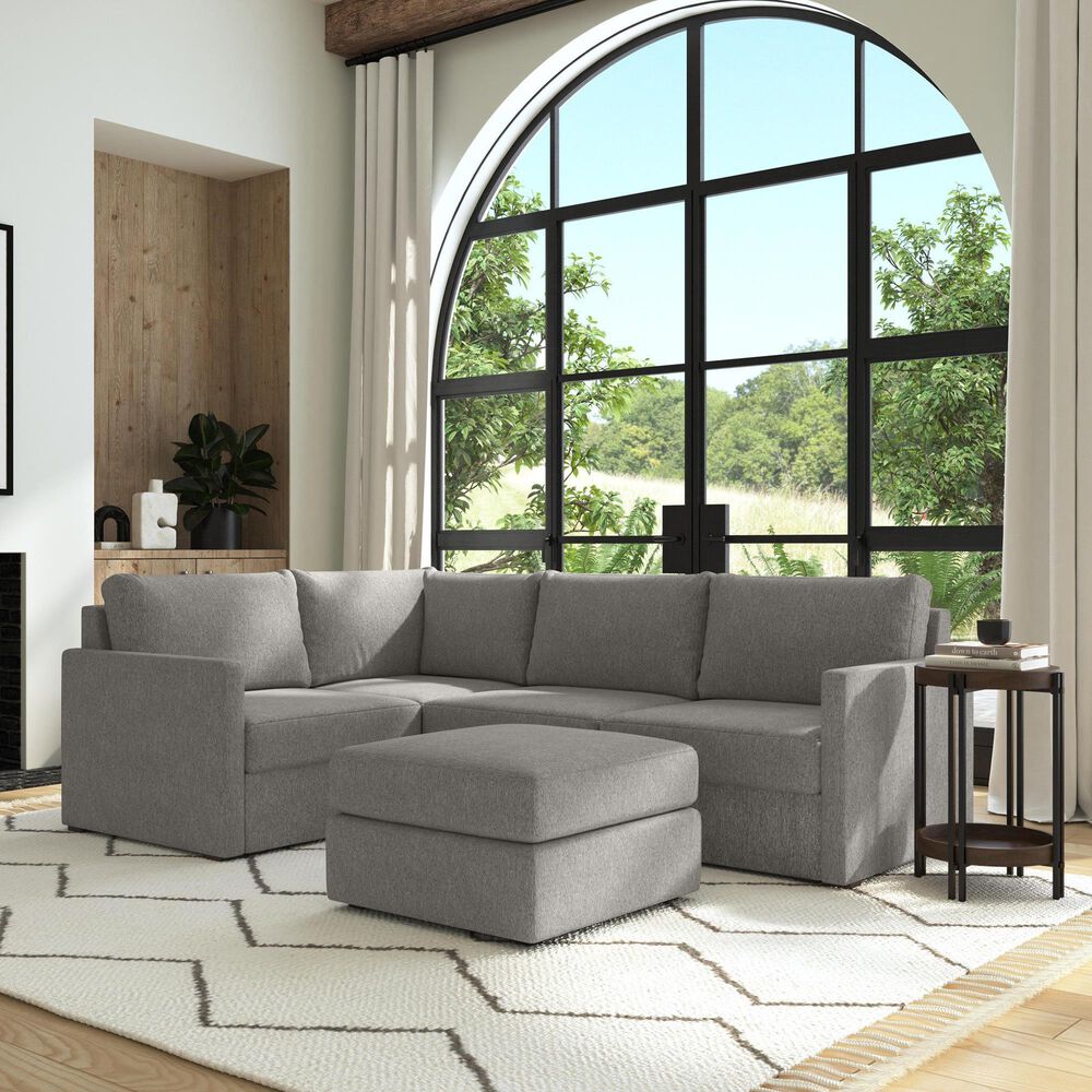 Flexsteel Flex 5-Piece Stationary L-Shaped Sectional with Ottoman in Pebble, , large