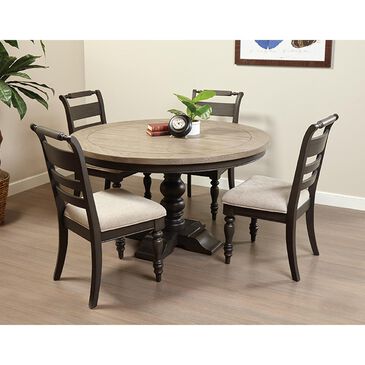 Davis International French Country Pedestal Dining Table with Upholstered Side Chairs in Black and Dark Gray, , large