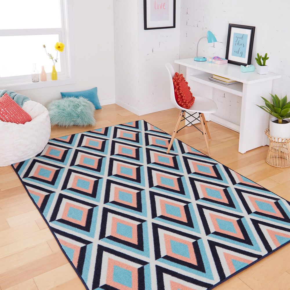 Karastan Prismatic 5&#39; x 8&#39; Teal Kids Rug, , large